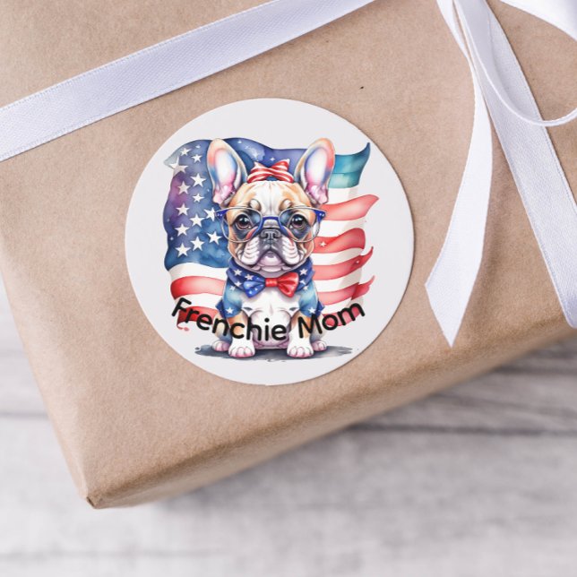 Adesivo Frenchie Bulldog Mom Patriotic USA Flag  (Criador carregado)
