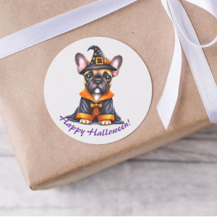 Adesivo Frenchie Halloween Roupão Roxo Chapéu de Bruxa