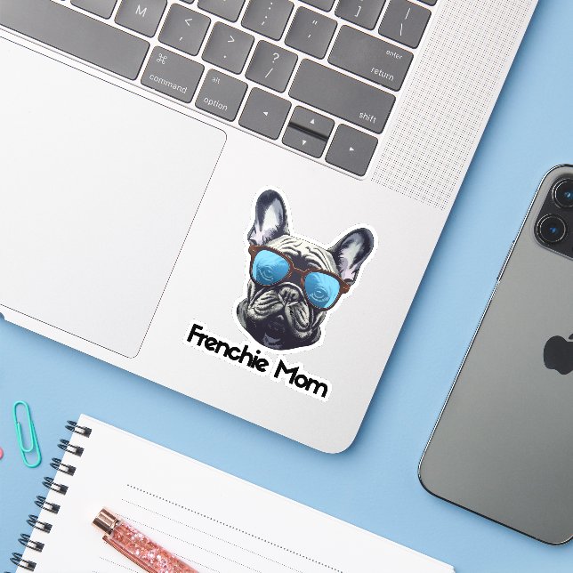 Adesivo Frenchie Mãe Engraçado Cachorro Francês (Notebook com iPhone)