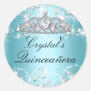 Adesivo Frente Azul Tiara e Estrelas Quinceanera Sticker
