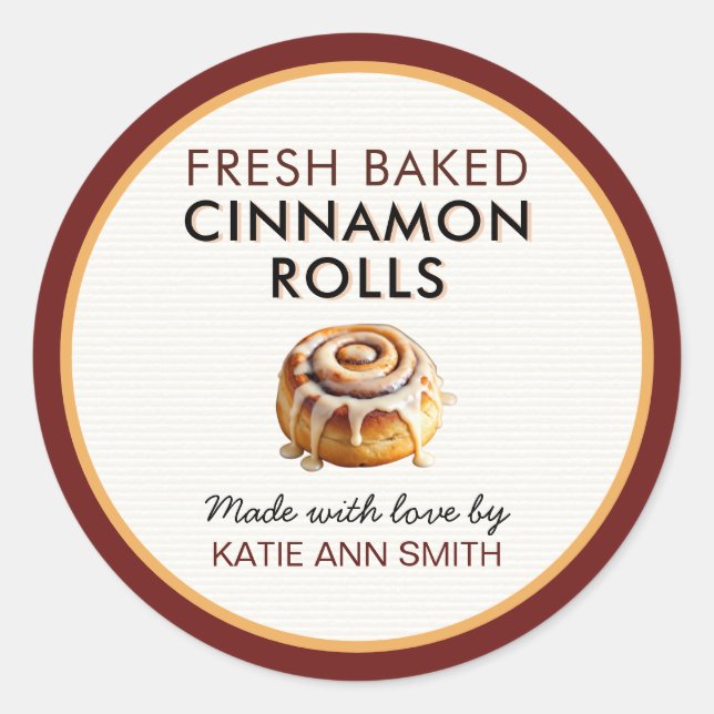 Adesivo Fresh Baked Cinnamon Roll Labels | Bakery Sticker (Frente)