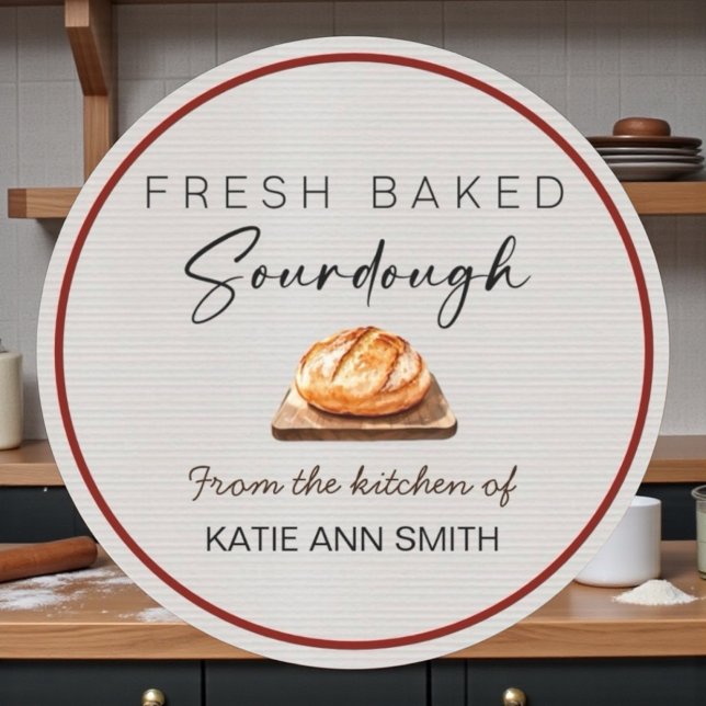 Adesivo Fresh Baked Sourdough Bakery Label Stickers  (Fresh baked sourdough labels from the kitchen of)