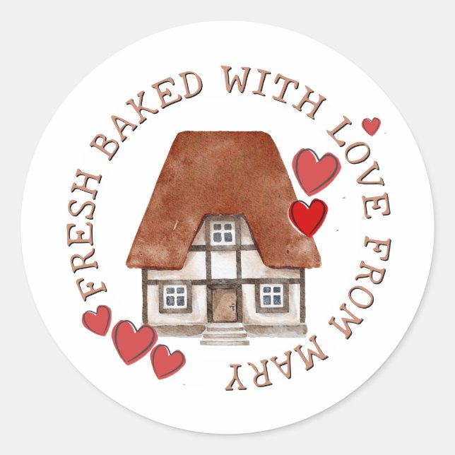 Adesivo FRESH BAKED WITH LOVE Tudor House and Red Hearts (Frente)