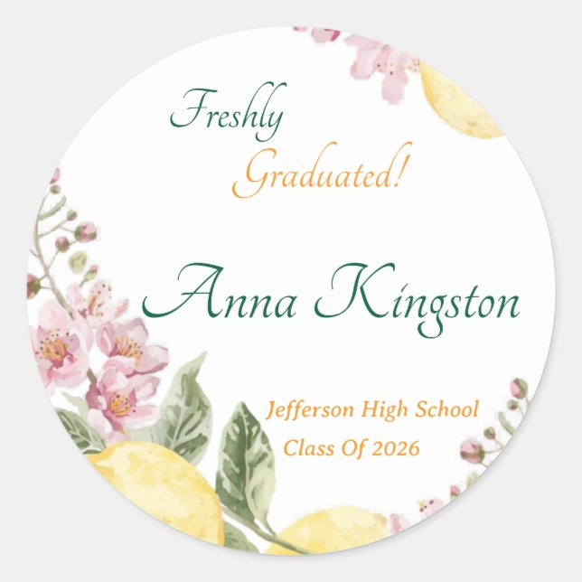 Adesivo Freshly Graduated Lemon them Personalized (Frente)