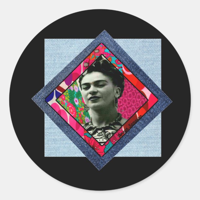 Adesivo Frida Kahlo Retro Pink Denim (Frente)