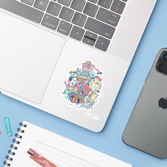 Adesivo FRIENDS™ | Colagem de Desenhos Animados (Notebook com iPhone)