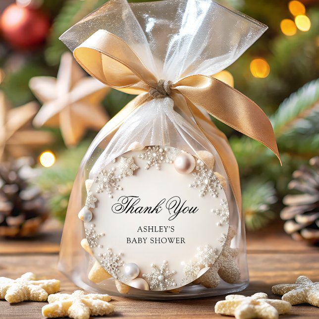 Adesivo Frio Fora do Floco de Neve Chá de fraldas Obrigado (Criador carregado)