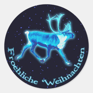 Adesivo Froehliche Weihnachten - caribu azul (rena)