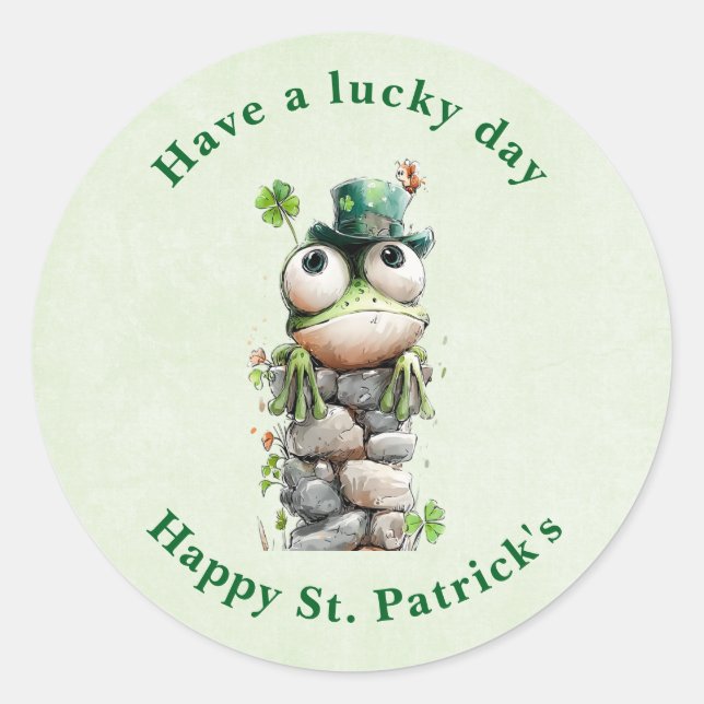 Adesivo Frog with Green Hat and Shamrock St. Patrick's Day (Frente)