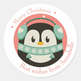 Adesivo Frohe Weihnachten Geschenkaufkleber mit Pinguin