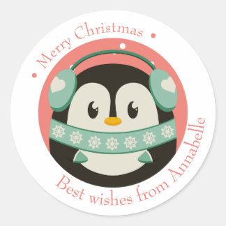 Adesivo Frohe Weihnachten Geschenkaufkleber mit Pinguin