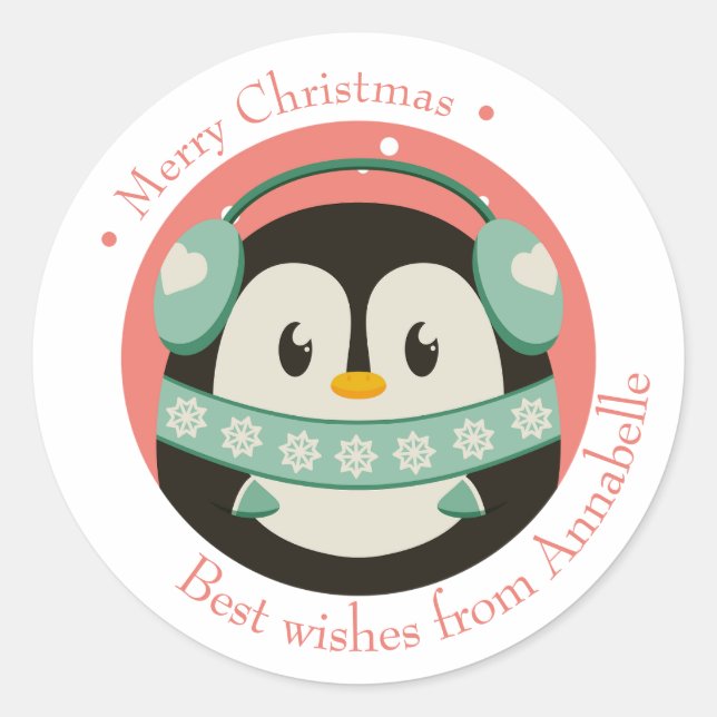Adesivo Frohe Weihnachten Geschenkaufkleber mit Pinguin (Frente)