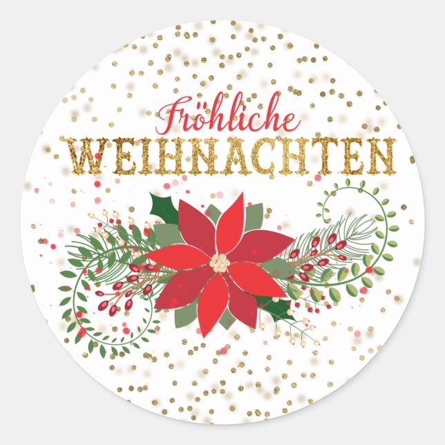Adesivo Frohliche Weihnachten Dourado Glitter Poinsettia X (Frente)
