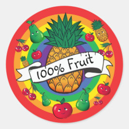 Adesivo "Fruta 100%", fruta do arco-íris colorida kawaii