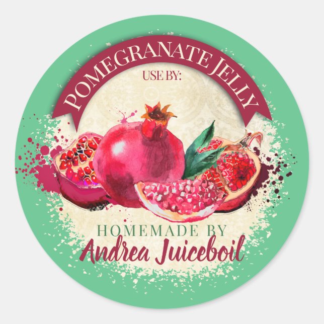 Adesivo Fruta de cor pomegrana, conserva personalizada (Frente)