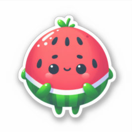 Adesivo fruta de melancia de kawaii tímida