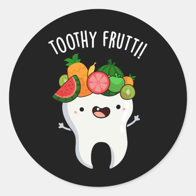 Adesivo Fruta Dentada Engraçada Pun Dental Escuro BG (Frente)