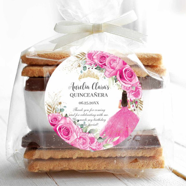 Adesivo Fuchsia Pink Floral Princesa Dourada Quinceañera X (Criador carregado)