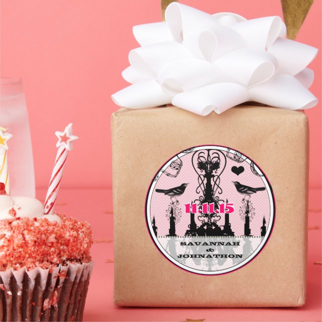 Adesivo Fuchsia Pink Vintage Chandelier Bird Wedding (Festa)