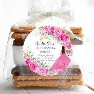 Adesivo Fúcsia Floral Princesa Dourada Quinceañera XV