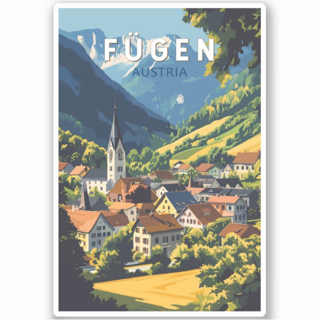 Adesivo Fugen Austria Illustration Viagem Art Vintage (Frente)