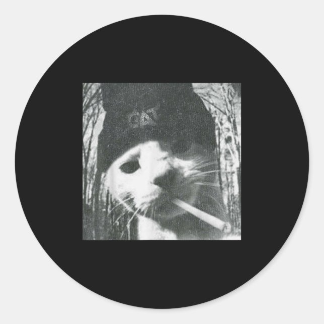 Adesivo Fumando a Cat Beanie Meme Grunge Estética Engraçad (Frente)