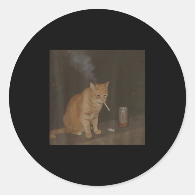 Adesivo Fumar Feliz Cigarro Gatinho Engraçado Fumar Meme B (Frente)