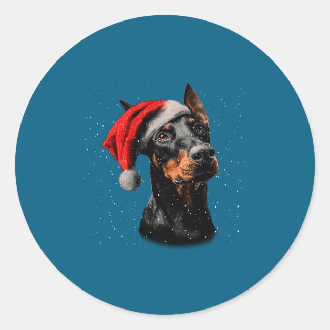 Adesivo Fun Doberman Dog Christmas Lights Santa Hat Long S (Frente)