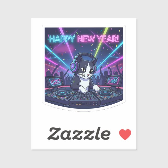 Adesivo Fun Neon DJ Party Cat Music Vibe New Year  (Folha)