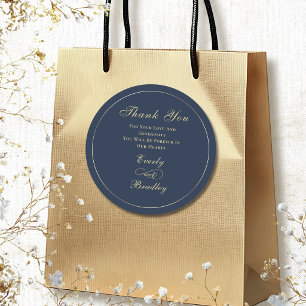 Adesivo Fundo Azul Marinho Script Dourado Elegante Obrigad