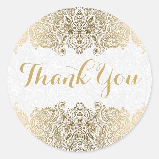 Adesivo Fundo Branco do Paisley do Ornamentado Dourado (Frente)