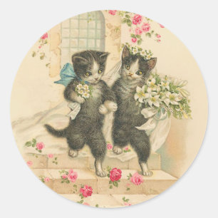 Adesivo Fundo Dourado Suave do Casal de Gato do Casamento