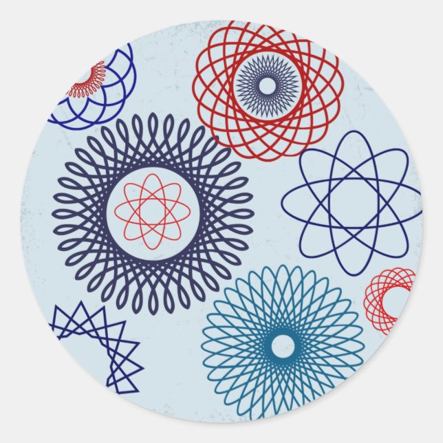 Adesivo Funky Espiroógrafo Azul Padrão Geométrico (Frente)
