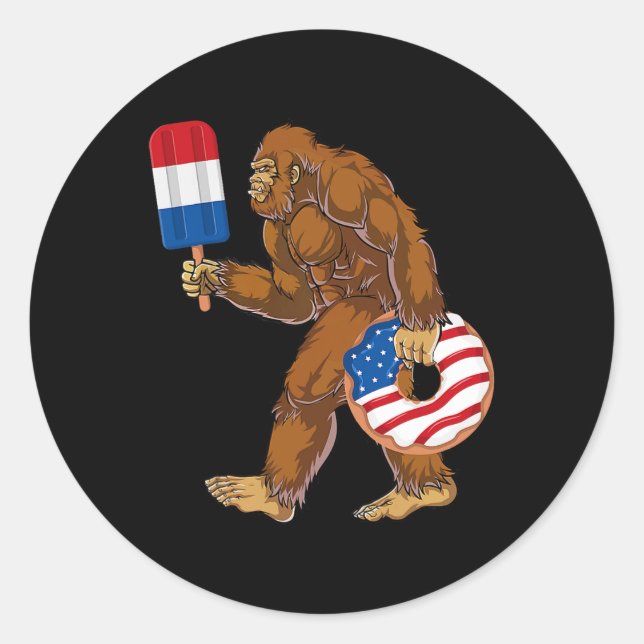 Adesivo Funny 4 De Julho Sasquatch, Bandeira Americana (Frente)