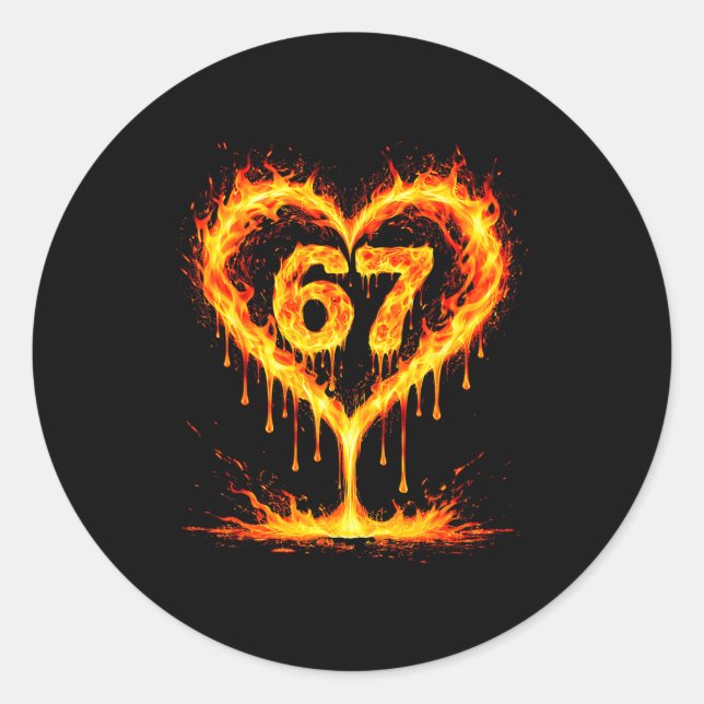 Adesivo Funny 67 Flames Heart Love Six Seven Meme Celebrat (Frente)