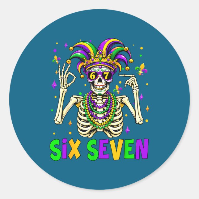 Adesivo Funny 67 Mardi Gras Skeleton 6 7 Meme Mask Beads S (Frente)