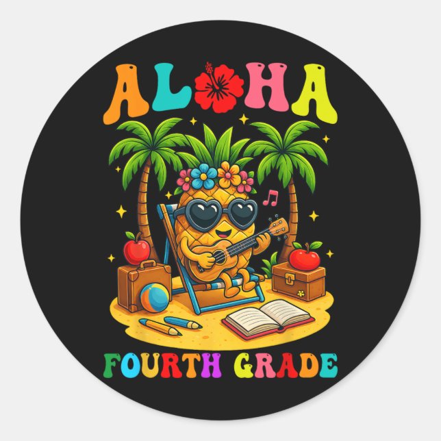 Adesivo Funny Aloha 4th Grade Student First Day Of School  (Frente)