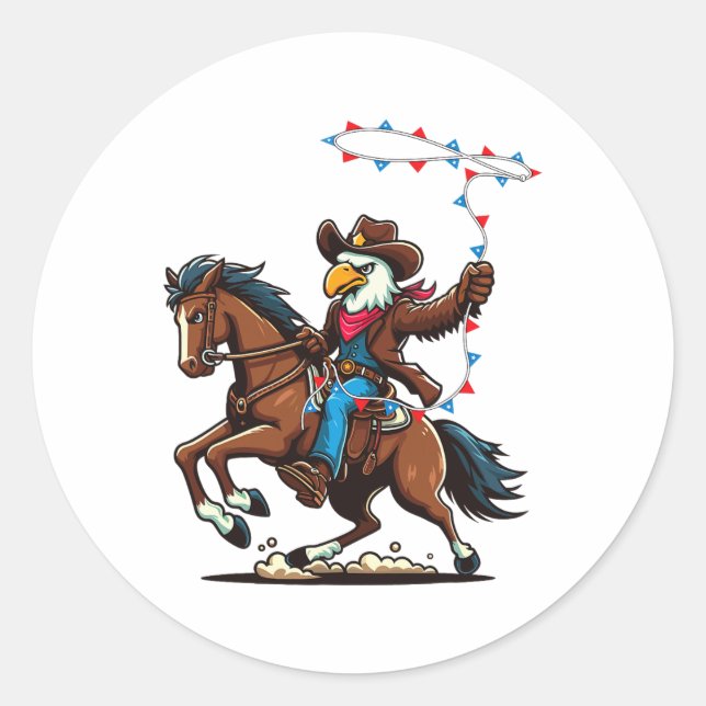 Adesivo Funny Bald Eagle Cowboy Horseback Voando (Frente)