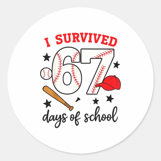 Adesivo Funny Baseball I Survived 67 Days Of School Design (Frente)