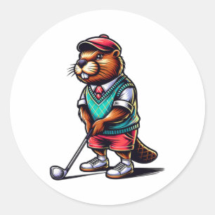 Adesivo Funny Beaver Golfer Rodand Golfing Esportes de Gol