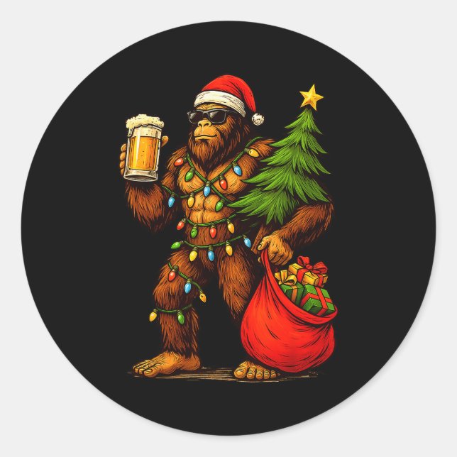Adesivo Funny Big Foot Santa Hat Drink Christmas Tree Xmas (Frente)