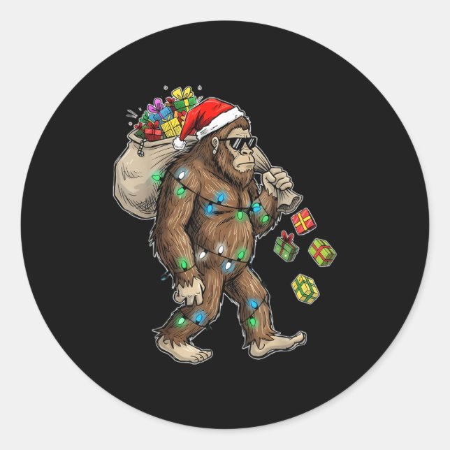 Adesivo Funny Bigfoot Christmas Tree Lights Xmas Boys Mens (Frente)