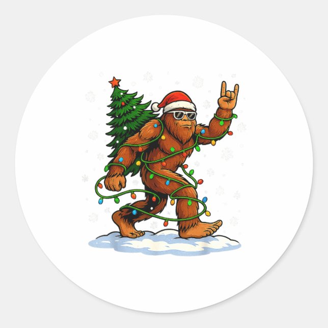Adesivo Funny Bigfoot Rock On Christmas Lights Snow Holida (Frente)