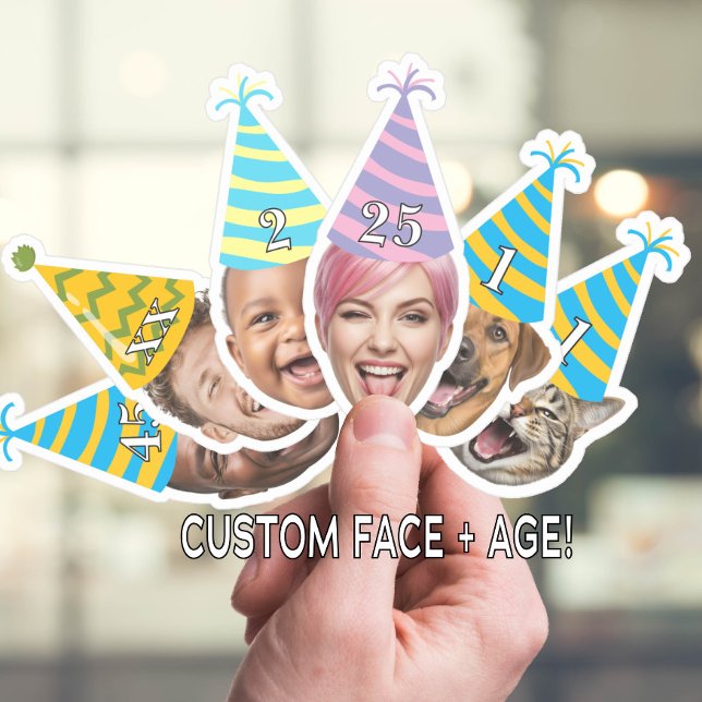 Adesivo Funny Birthday Face with Party Hat & Custom Age  (Criador carregado)