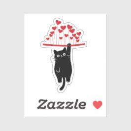 Adesivo Funny Black Cat Hanging Out Valentine's Day