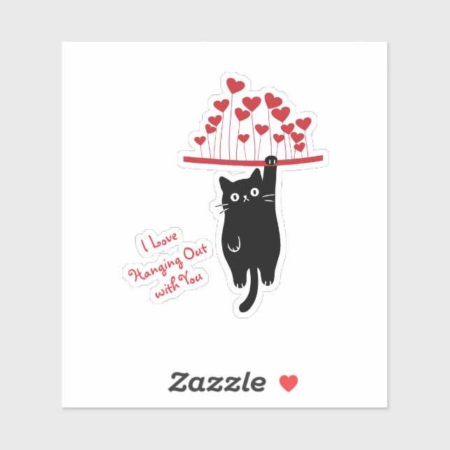 Adesivo Funny Black Cat Hanging Out Valentine's Day (Folha)