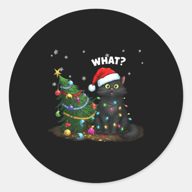 Adesivo Funny Black Cat Pushing Christmas Tree  (Frente)