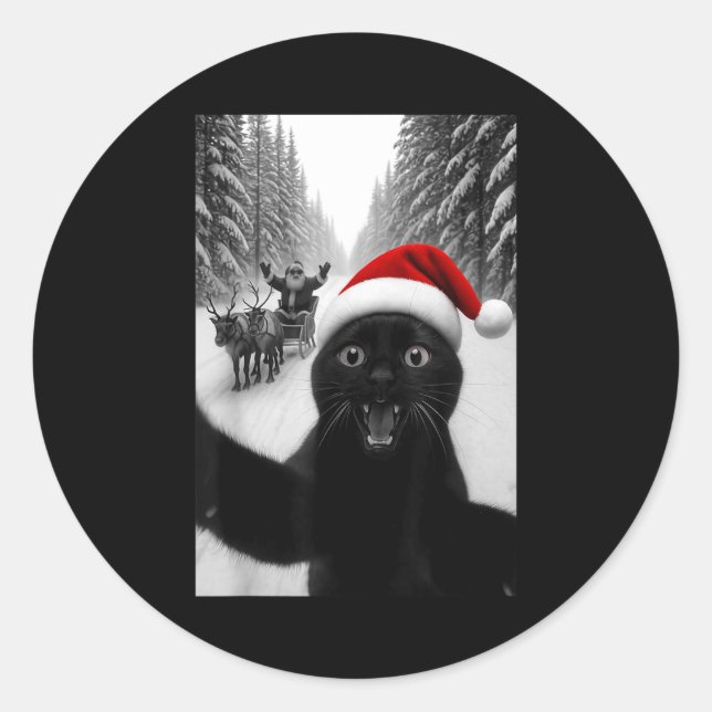 Adesivo Funny Black Cat Selfie With Santa Christmas Men Wo (Frente)