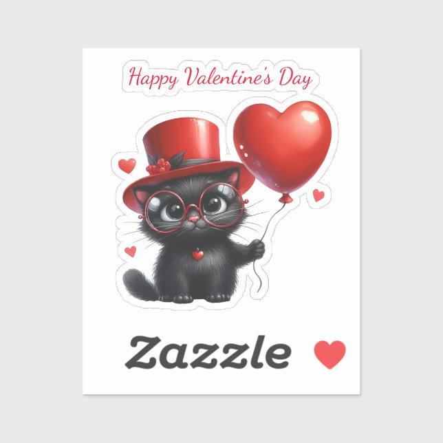 Adesivo Funny Black Cat With Balloons Valentine's Day (Folha)