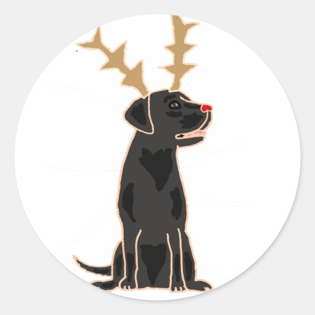 Adesivo Funny Black Lab com Reindeer Antlers no Natal (Frente)